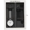 Ar80004 emporio armani watch gift set men white dial textile over leather fibers black strap quartz battery analog kappa