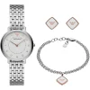 Ar80023 emporio armani watch women gift set white dial stainless steel metal silver strap quartz battery analog kappa