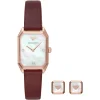 Ar80028 emporio armani watch square women gift set white dial leather burgundy strap quartz battery analog gioia