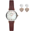 Ar80040 emporio armani watch gift set women mother of pearl white dial leather brown strap quartz battery analog gianni t bar