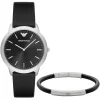 Ar8041 emporio armani watch men gift set black dial leather strap quartz battery analog retro