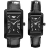Ar9031 emporio armani watch square men gift set watch black dial leather strap quartz battery analog couples set