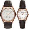 Ar9035 emporio armani watch men gift set watch white dial leather brown strap quartz battery analog couples set