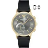 Art3006 emporio armani smart watch hybrid connected men gray dial leather black strap lithum battery analog renato