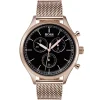 1513548 hugo boss watch men black dial metal stainless rose gold mesh strap quartz battery analog chronograph companion