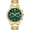1513923 hugo boss watch men green dial metal stainless gold strap quartz battery analog chronograph allure