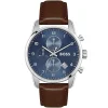 1513940 hugo boss watch men blue dial leather brown strap quartz battery analog chronograph skymaster