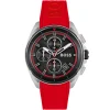1513959 hugo boss watch men black dial rubber red strap quartz battery analog chronograph volane