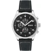 1513987 hugo boss watch men black dial leather strap quartz battery analog chronograph view