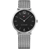 1710355 tommy hilfiger watch men black dial mesh metal stainless steel silver strap quartz battery analog three hand ultra slim