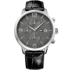 1710361 tommy hilfiger watch men gray dial leather black strap quartz battery analog chronograph liam