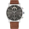 1710398 tommy hilfiger watch water resistant 5atm 165 feet men gray dial gunmetal leather brown strap quartz battery analog three hand kane