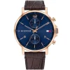 1710418 tommy hilfiger watch men blue dial leather brown strap quartz battery analog three hand daniel