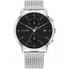 1710433 tommy hilfiger watch men black dial mesh metal stainless steel silver strap quartz battery analog three hand easton