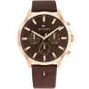 1710497 tommy hilfiger watch men brown dial leather strap quartz battery analog ryder