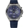 1781979 tommy hilfiger watch established in 1985 women crystals blue dial leather strap quartz battery analog ari