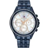 1782003 tommy hilfiger watch established in 1985 women crystals silver dial metal stainless steel blue strap quartz battery analog three hand ari
