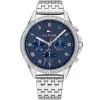 1782141 tommy hilfiger watch women crystals blue dial metal stainless steel silver strap quartz battery analog ari