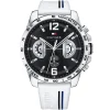1791475 tommy hilfiger watch 5atm water resistant men black dial rubber white strap quartz battery analog decker