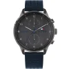 1791578 tommy hilfiger watch 5atm 165 feet water resistant men gray dial leather blue strap quartz battery analog three hand chase