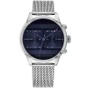 1791596 tommy hilfiger watch men blue dial mesh metal stainless steel silver strap quartz battery analog three hand icon