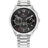 1791852 tommy hilfiger watch men black dial metal stainless steel silver strap quartz battery analog asher