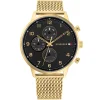 1791989 tommy hilfiger watch men black dial mesh metal stainless steel gold strap quartz battery analog leonard