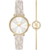 Mk1037 michael kors watch women bracelet gift set crystals white dial polyurethane chloride strap quartz battery analog three hand pyper