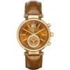 Mk2424 michael kors watch women brown dial leather strap quartz battery analog three hand sawyer whiskey