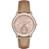 Mk2448 michael kors watch women crystals rose gold dial leather beige strap quartz battery analog three hand madelyn