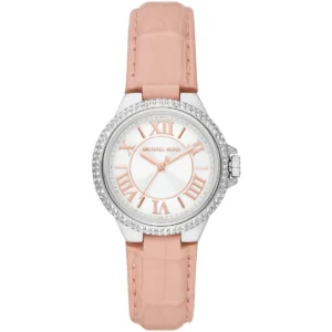 Mk2963 michael kors watch women crystals white dial leather pink strap quartz battery analog three hand camille