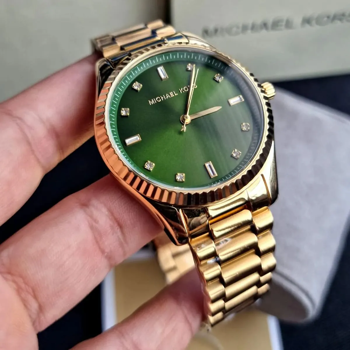 Michael kors gold watch green face best sale