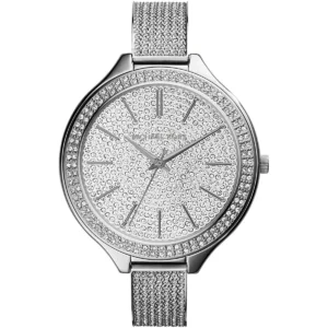 Mk3250 michael kors watch women crystals silver dial metal stainless steel strap quartz battery analog three hand runway slim