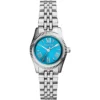 Mk3328 michael kors watch women blue dial metal stainless steel silver strap quartz battery analog three hand lexington mini