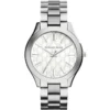 Mk3371 michael kors watch women white dial metal stainless steel silver strap quartz battery analog three hand runway slim