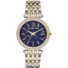 Mk3401 michael kors watch women crystals blue dial metal stainless steel silver gold two tone strap quartz battery analog three hand darci