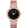 Mk3402 michael kors watch women crystals black dial metal stainless steel rose gold strap quartz battery analog three hand darci