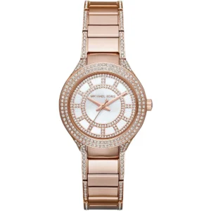 Mk3443 michael kors watch women crystals white dial metal stainless steel rose gold strap quartz battery analog three hand kerry mini
