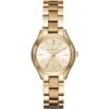 Mk3512 michael kors watch women gold dial metal stainless steel golden strap quartz battery analog three hand runway slim mini