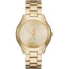 Mk3590 michael kors watch women mk logo crystals gold dial metal stainless steel golden strap quartz battery analog three hand runway slim