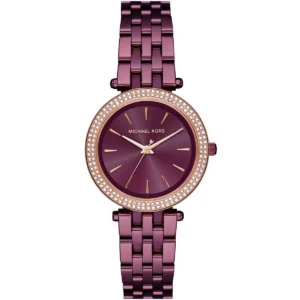 Mk3725 michael kors watch women crystals purple dial metal stainless steel strap quartz battery analog three hand mini darci