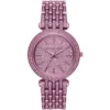 Mk3782 michael kors watch women crystals purple dial metal stainless steel strap quartz battery analog three hand darci