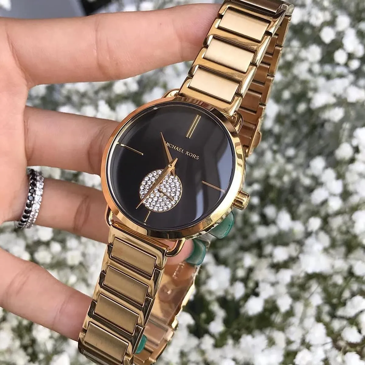 Michael kors portia watch black best sale