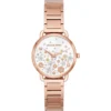 Mk3841 michael kors watch women flowers crystals white dial metal stainless steel rose gold strap quartz battery analog three hand portia