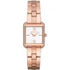 Mk3950 michael kors watch women crystals white dial metal stainless steel rose gold strap quartz battery square analog three hand lake
