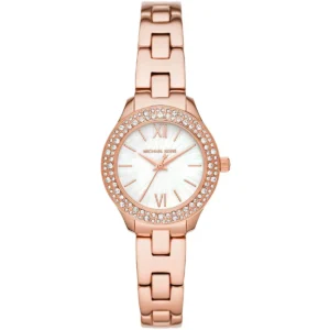 Mk4558 michael kors watch women crystals white dial metal stainless steel rose gold strap quartz battery analog three hand liliane