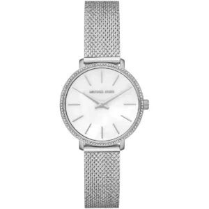 Mk4618 michael kors watch women white dial metal stainless steel silver mesh strap quartz battery analog three hand mini pyper