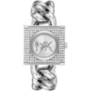 Mk4718 michael kors watch women mk logo crystals silver dial metal stainless steel strap quartz battery analog three hand mk chain lock