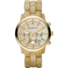 Mk5217 michael kors watch women mother of pearl beige dial plastic strap quartz battery analog chronograph showstopper