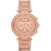 Mk5663 michael kors watch women crystals rose gold dial metal stainless steel strap quartz battery analog chronograph parker